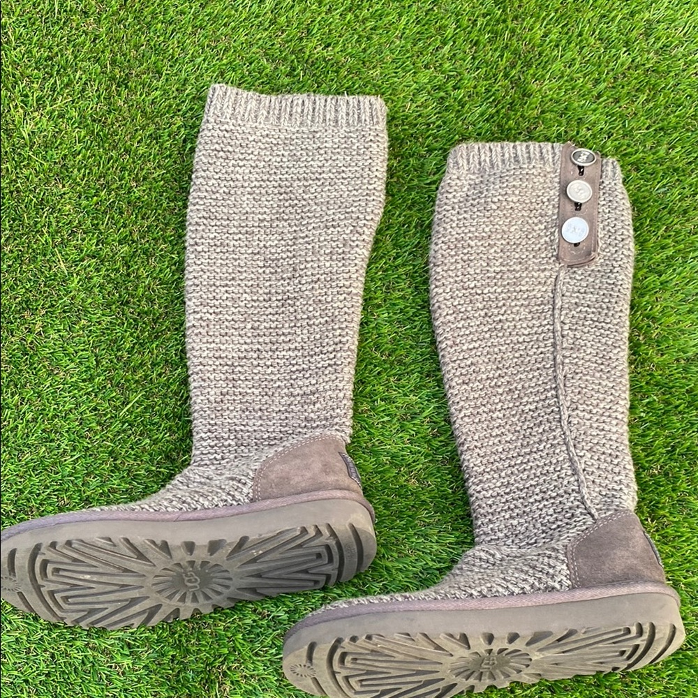 UGG Gray Classic PURL CARDY Knit Tall Winter Boots Size 6